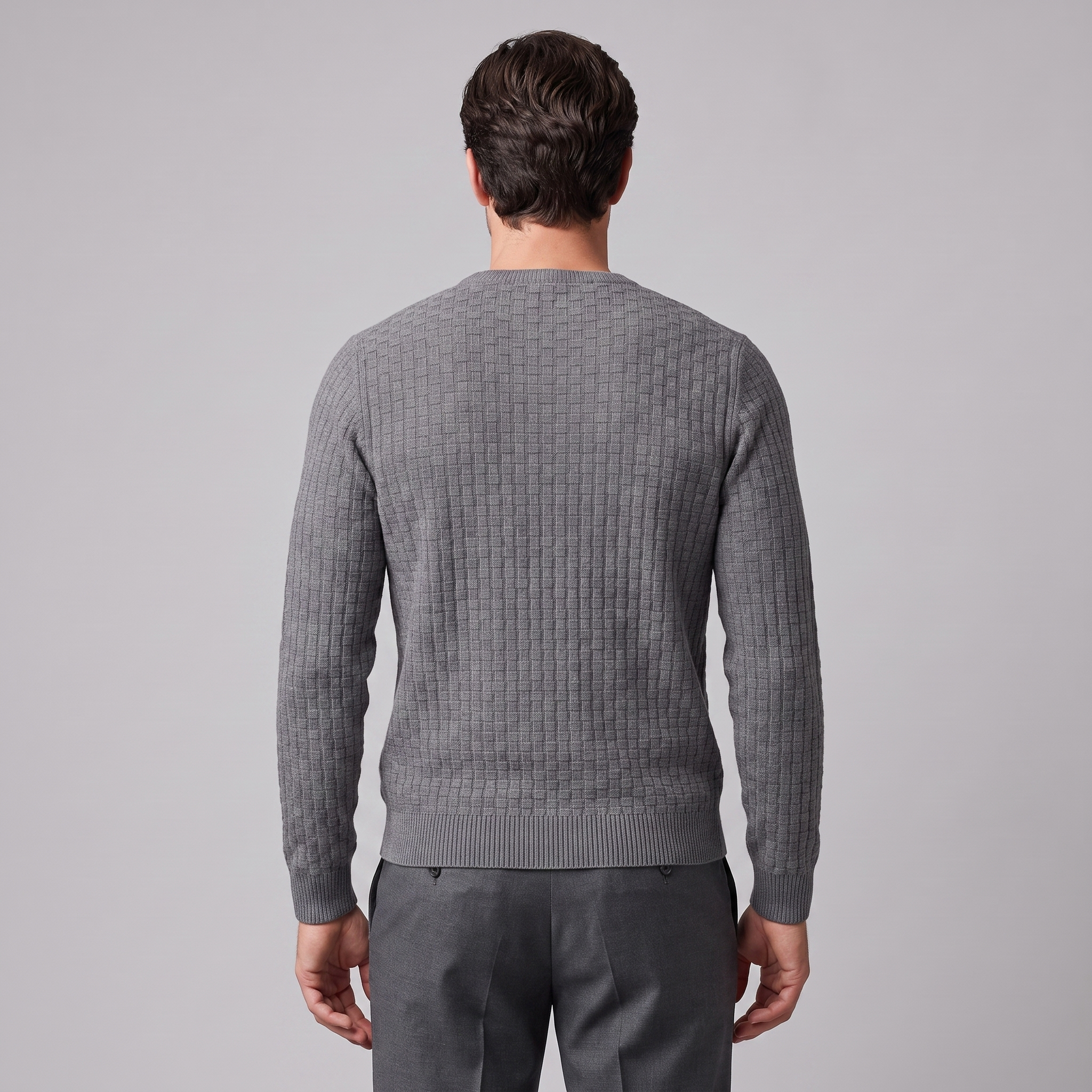 Men's Basketweave Knit Crew Sweater