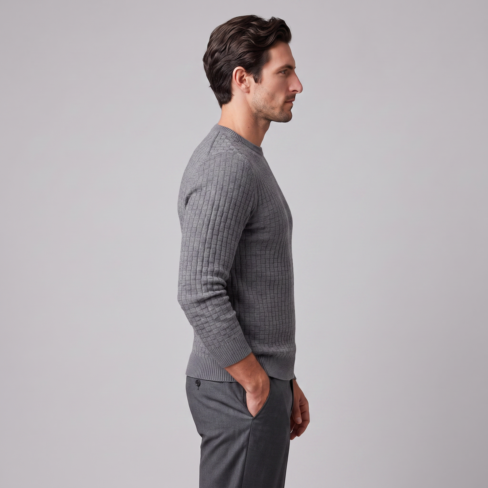 Men's Basketweave Knit Crew Sweater