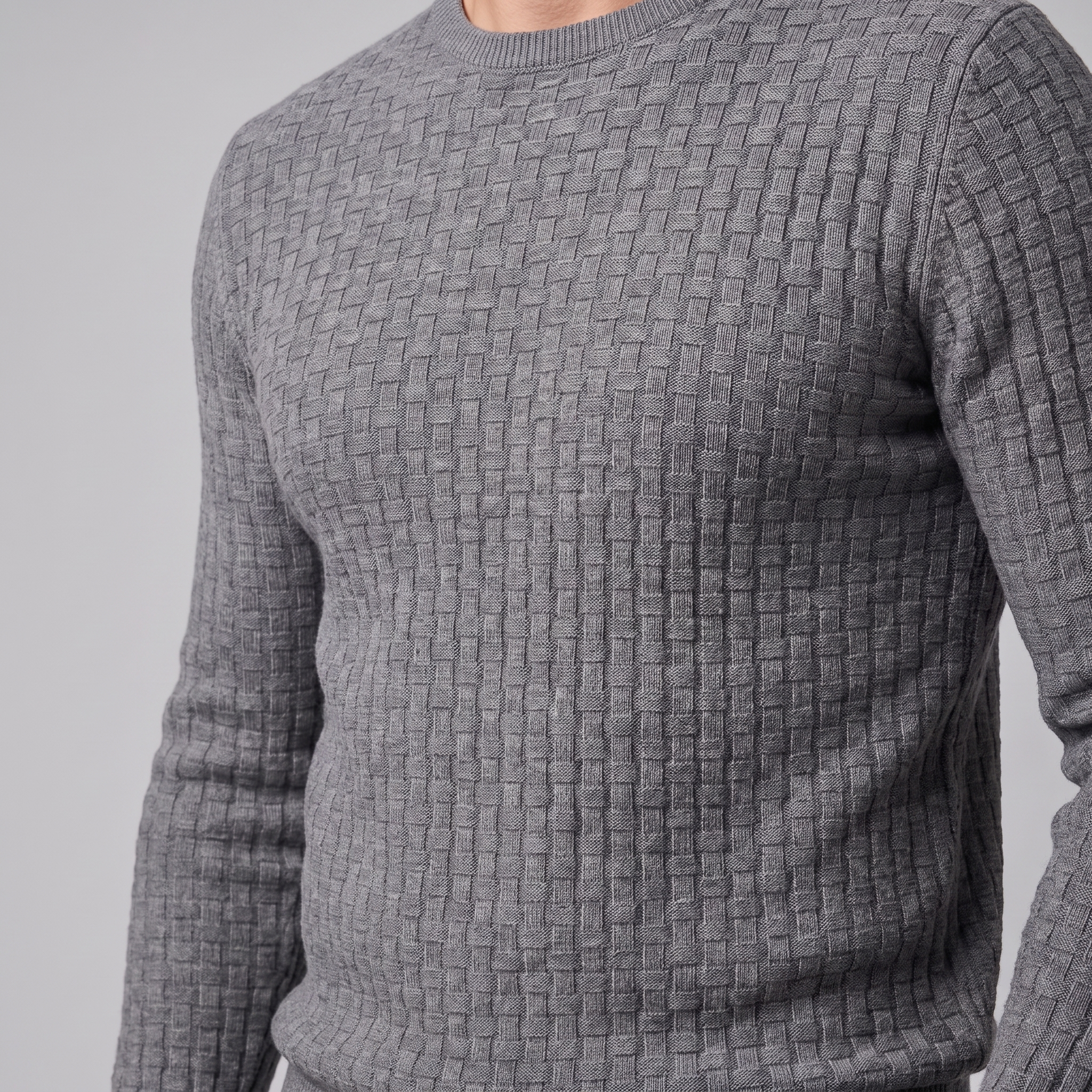 Men's Basketweave Knit Crew Sweater