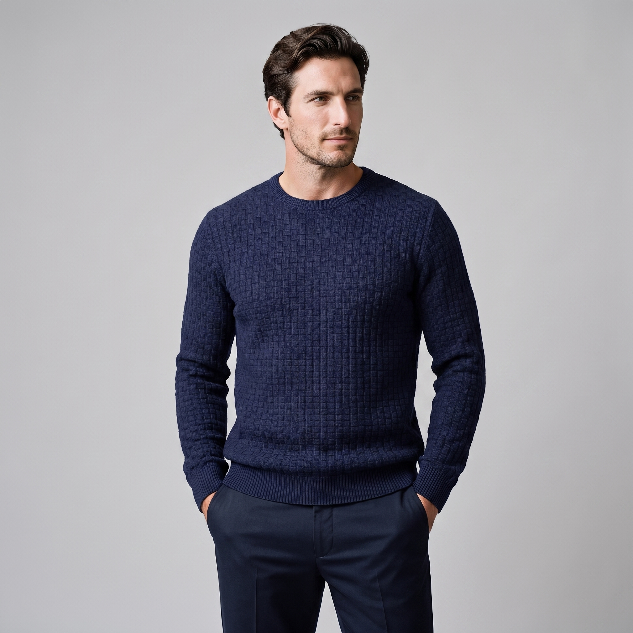 Men's Basketweave Knit Crew Sweater