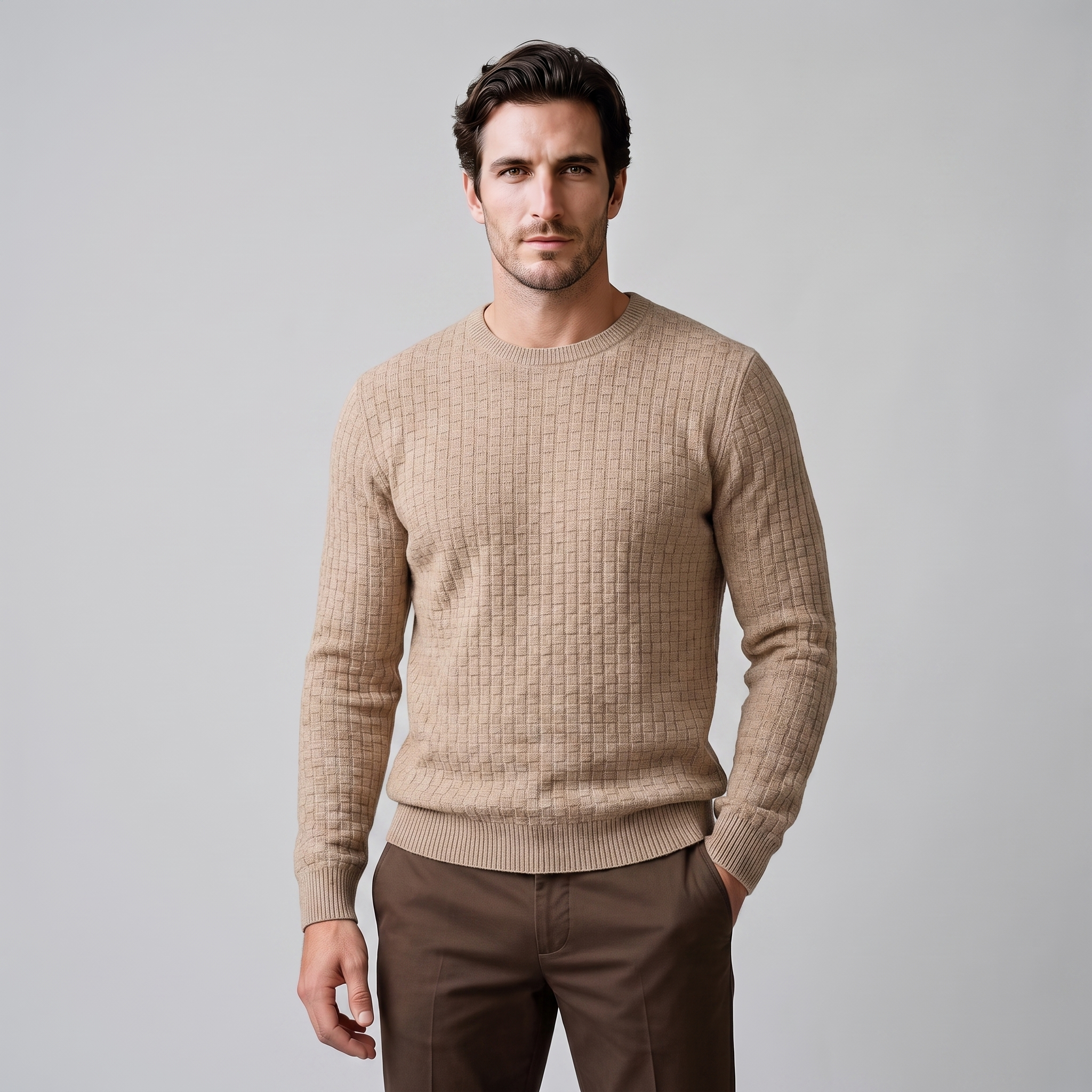 Men's Basketweave Knit Crew Sweater