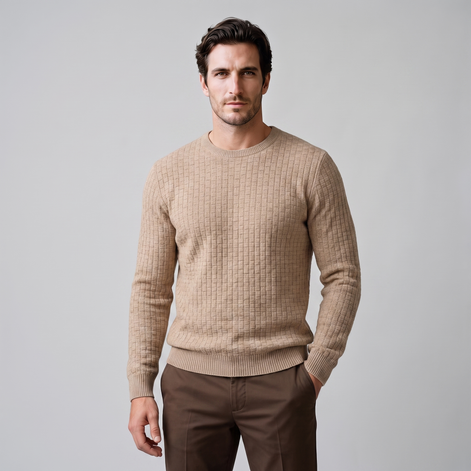 Men's Basketweave Knit Crew Sweater