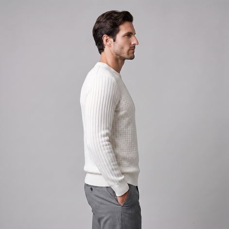Men's Basketweave Knit Crew Sweater
