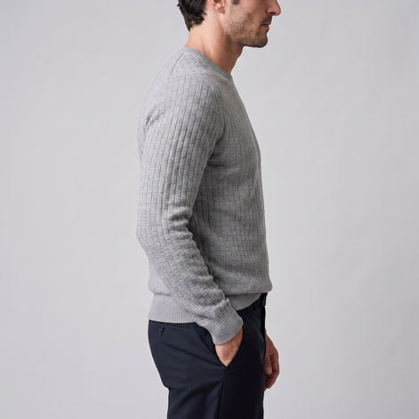 Men's Basketweave Knit Crew Sweater