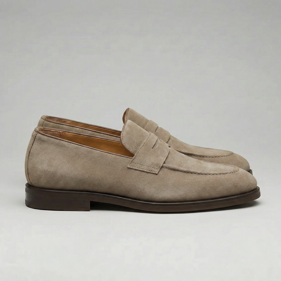 Men's Beige Suede Penny Loafers