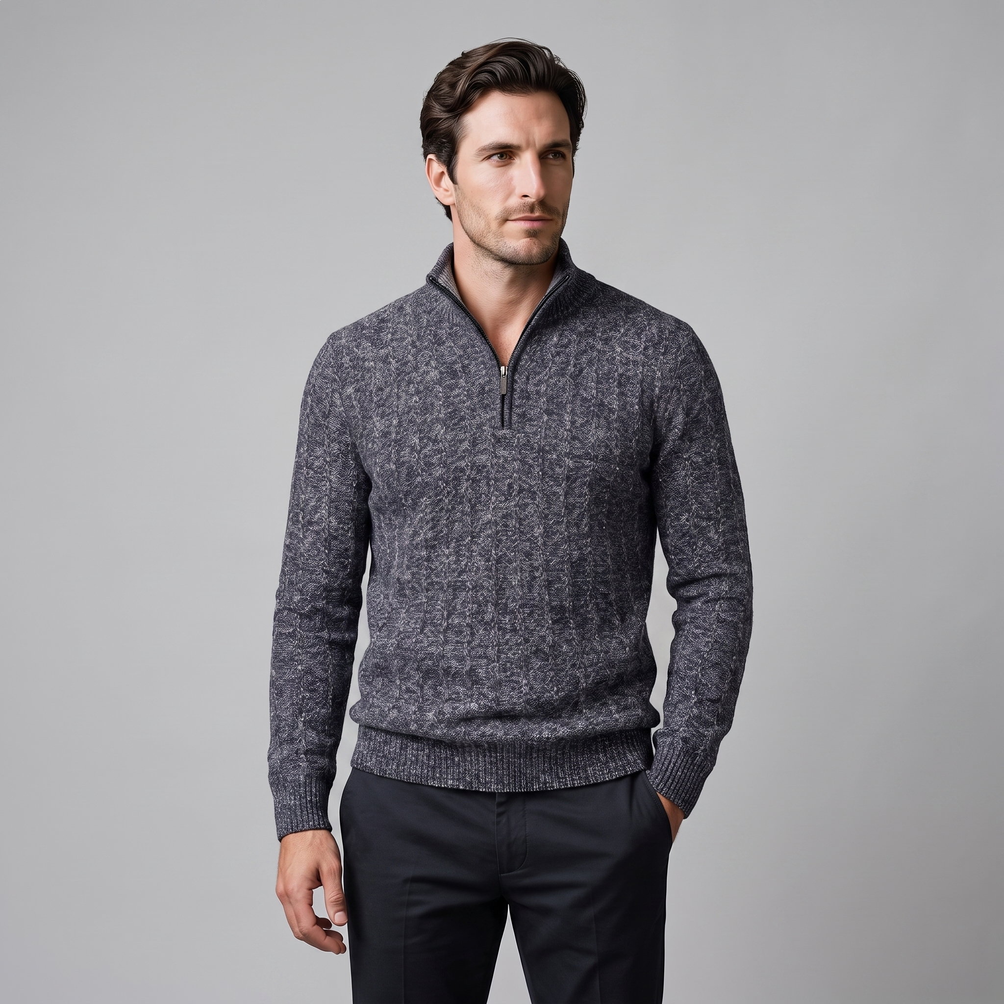 Men's Cable Knit Quarter-Zip Sweater