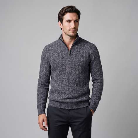 Men's Cable Knit Quarter-Zip Sweater