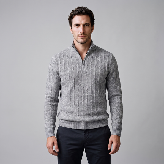 Men's Cable Knit Quarter-Zip Sweater