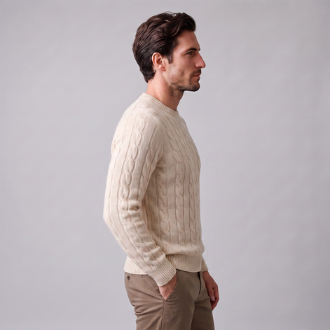 Men's Cable Knit Wool Crew Neck Sweater