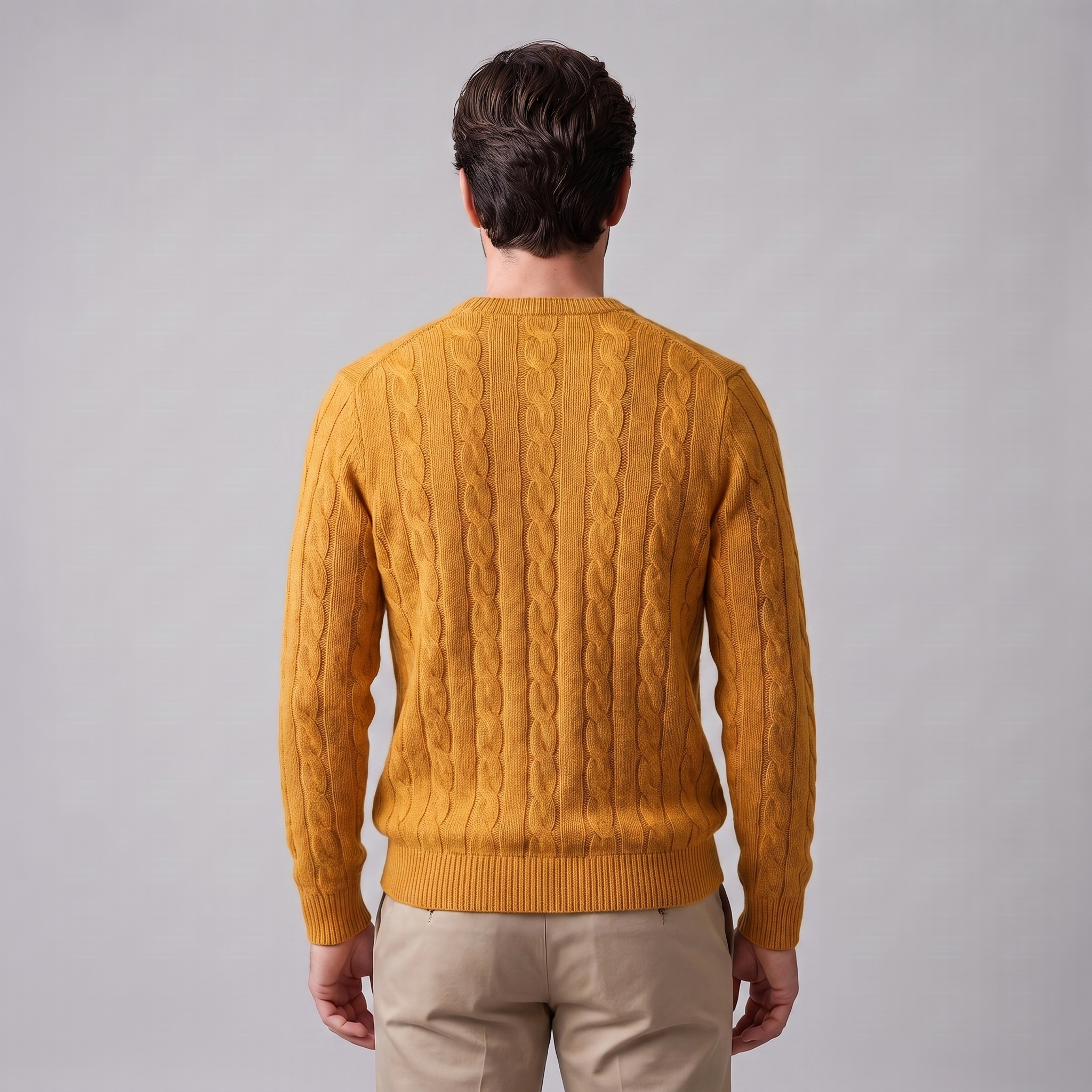 Men's Cable Knit Wool Crew Neck Sweater