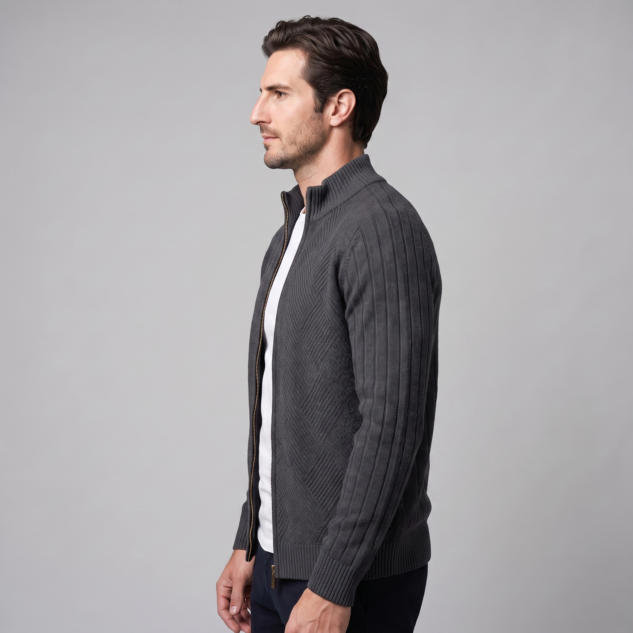 Men's Diamond Knit Full-Zip Cardigan