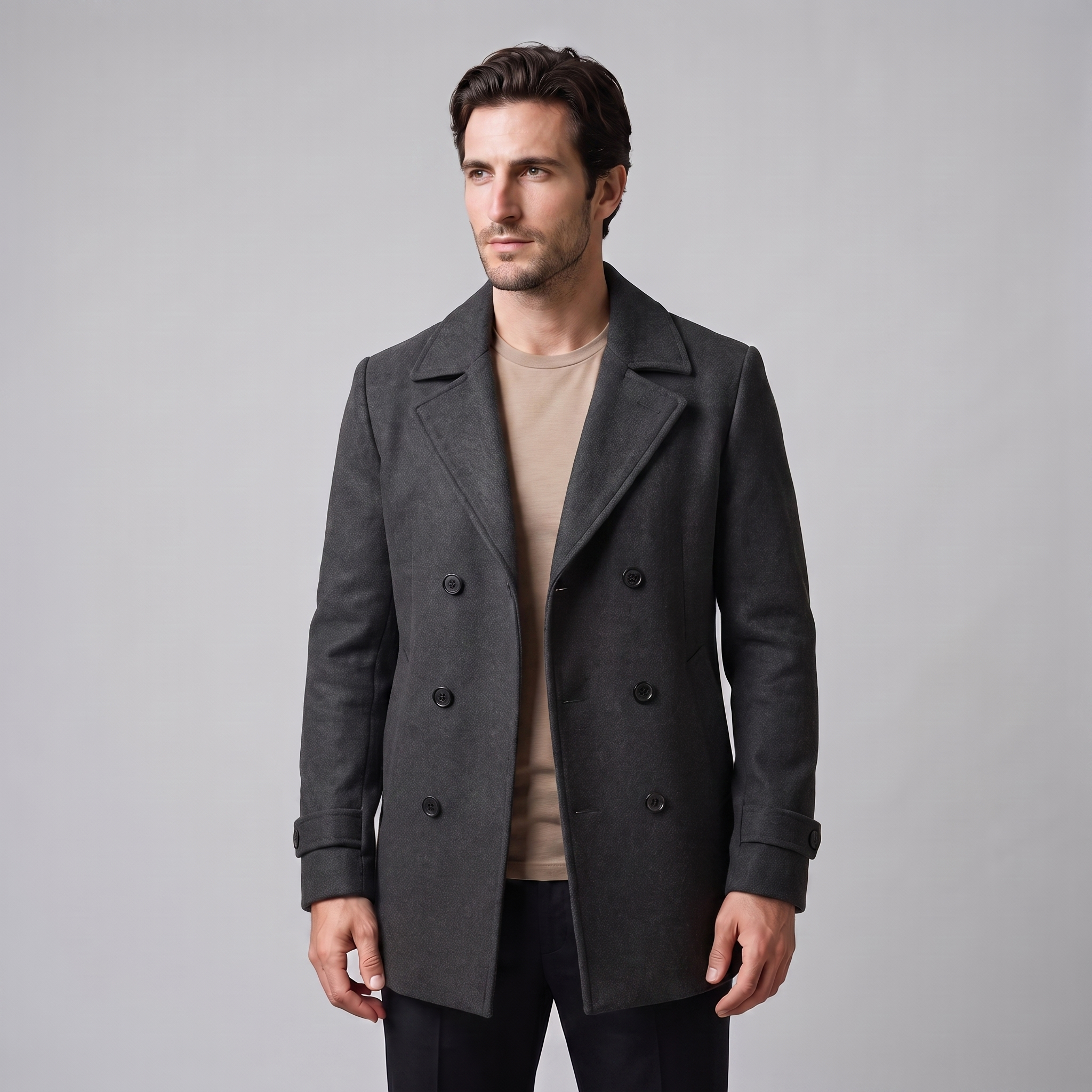 Men's Double-Breasted Wool-Look Coat