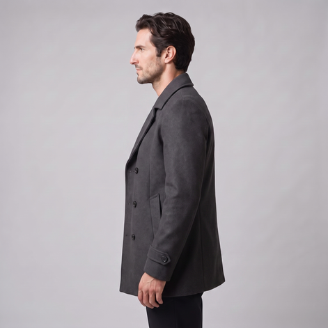 Men's Double-Breasted Wool-Look Coat