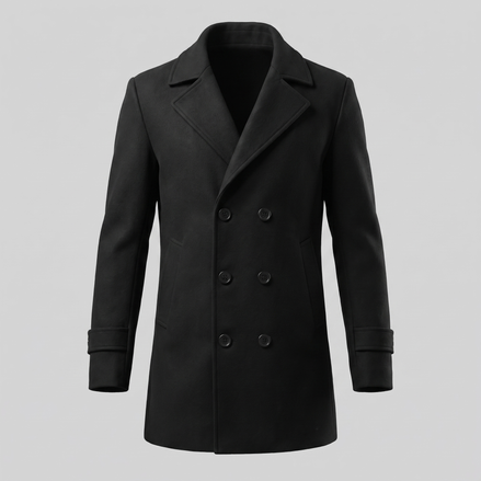 Men's Double-Breasted Wool-Look Coat