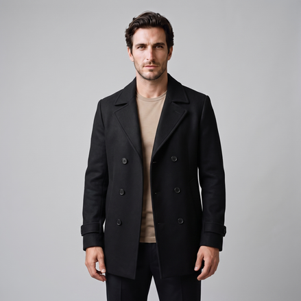 Men's Double-Breasted Wool-Look Coat