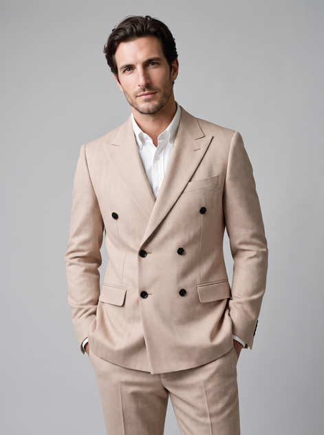 Men's Herringbone Double-Breasted Suit Set