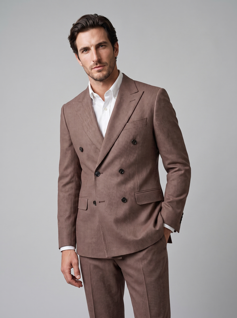 Men's Herringbone Double-Breasted Suit Set