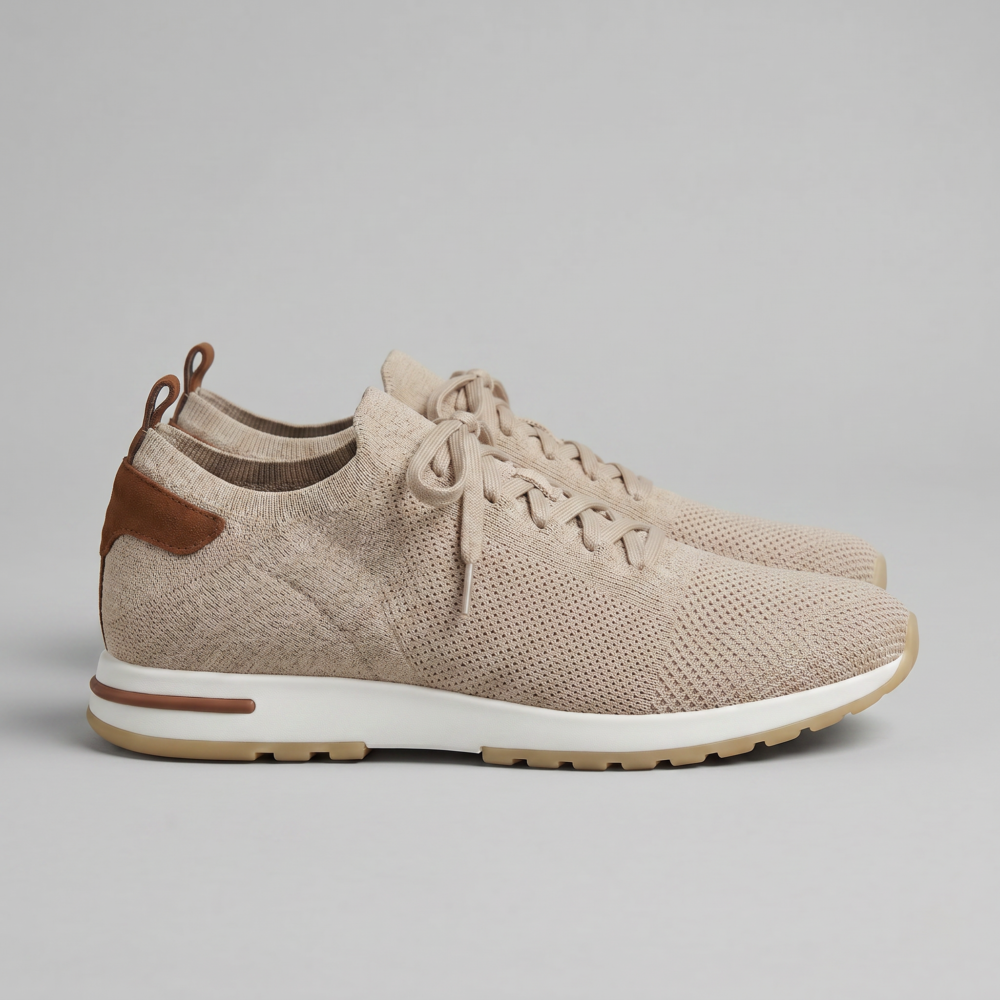 Men's Knit Leather Lace-Up Trainers