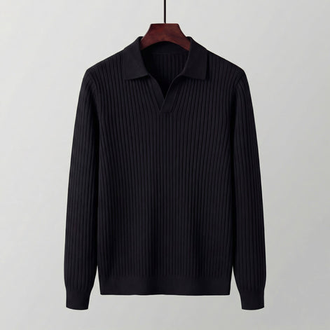 Men's Long Sleeved V-Neck Polo Shirt