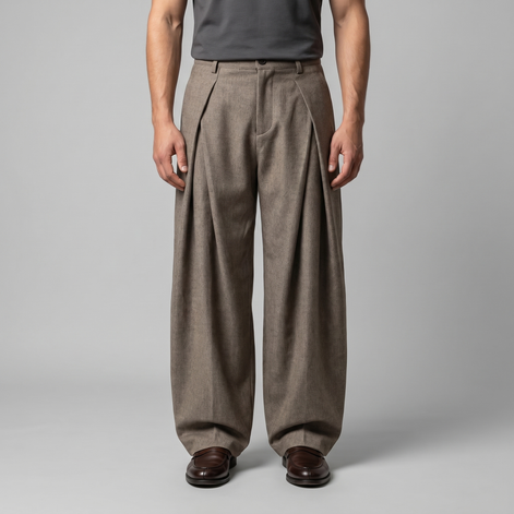 Men's Pleated Wide-Leg Tailored Pants