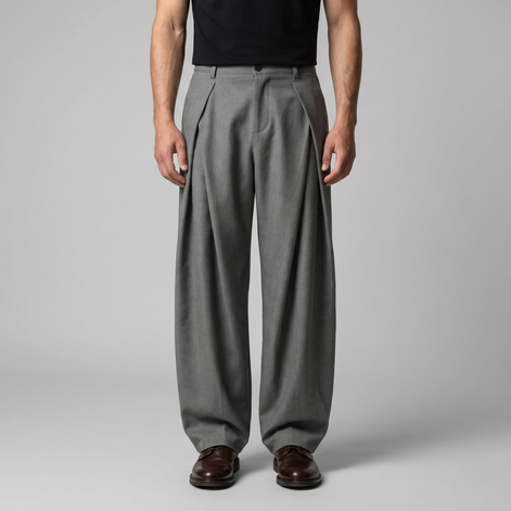 Men's Pleated Wide-Leg Tailored Pants