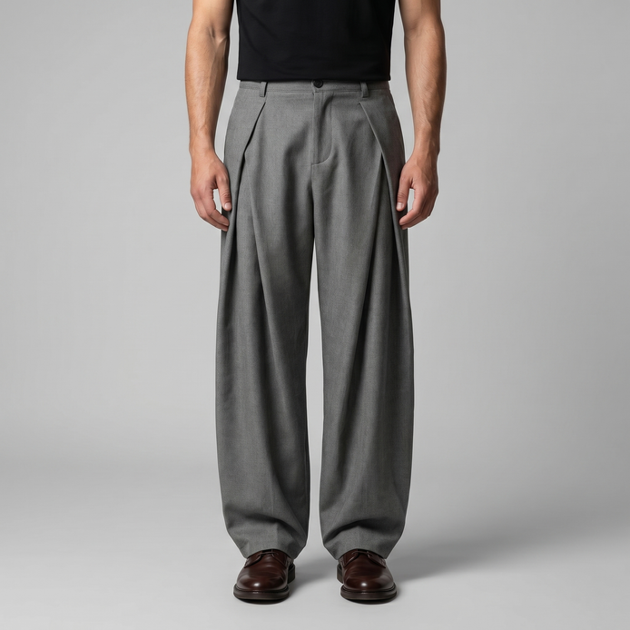 Men's Pleated Wide-Leg Tailored Pants