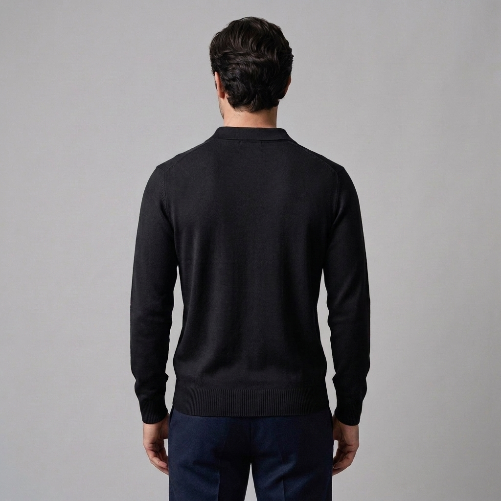 Men's Rib Knit Polo Shirt with Zipper