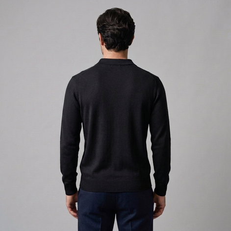 Men's Rib Knit Polo Shirt with Zipper