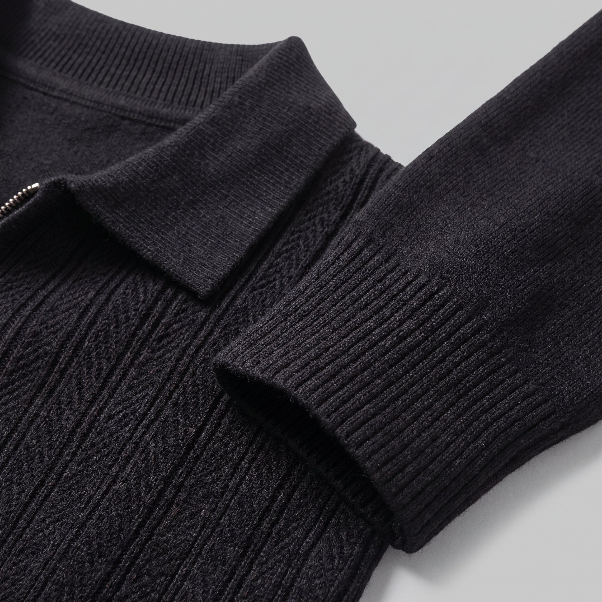 Men's Rib Knit Polo Shirt with Zipper