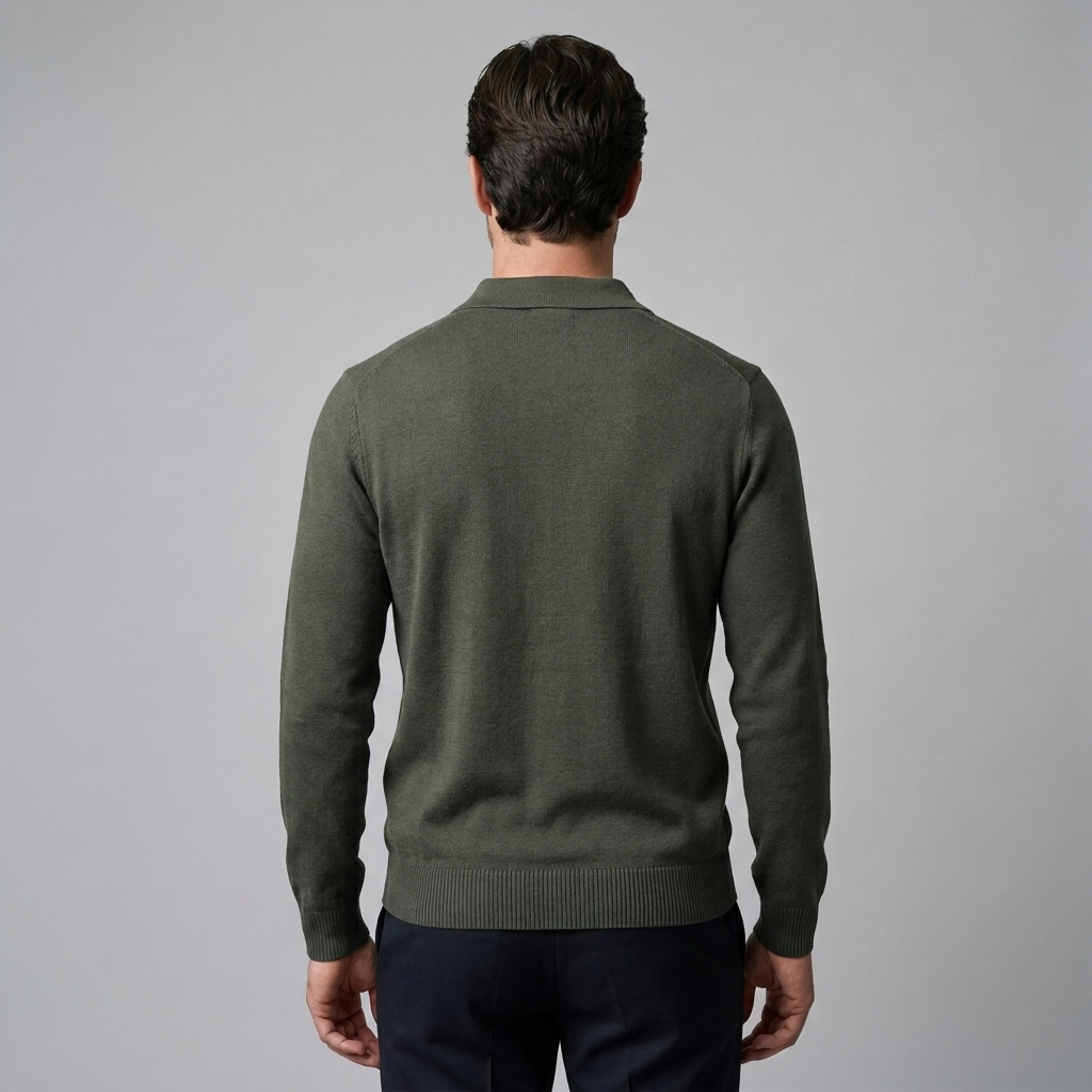 Men's Rib Knit Polo Shirt with Zipper