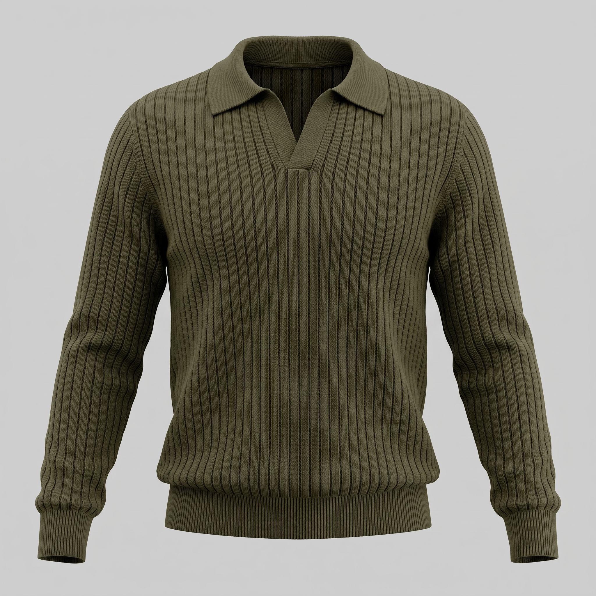 Men's Ribbed Knit Polo Sweater