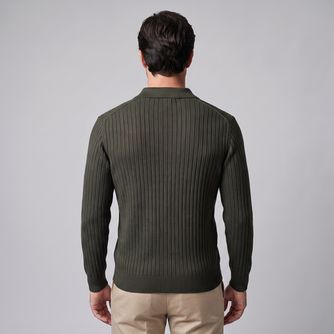 Men's Ribbed Knit Polo Sweater