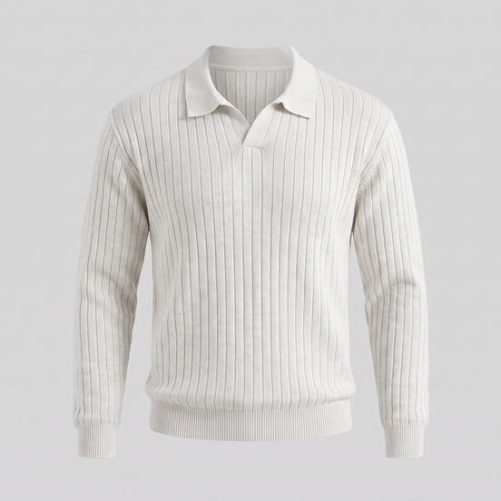 Men's Ribbed Knit Polo Sweater