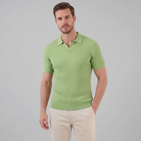 Men’s Ribbed Knit Short Sleeve Polo Shirt