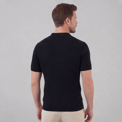 Men’s Ribbed Knit Short Sleeve Polo Shirt