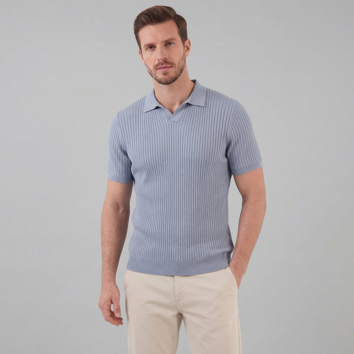 Men’s Ribbed Knit Short Sleeve Polo Shirt