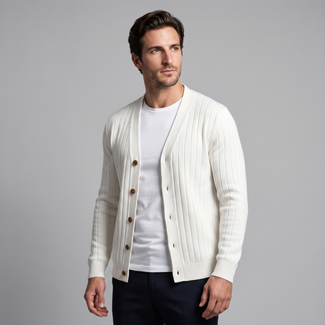 Men's Ribbed Knit V-Neck Cardigan