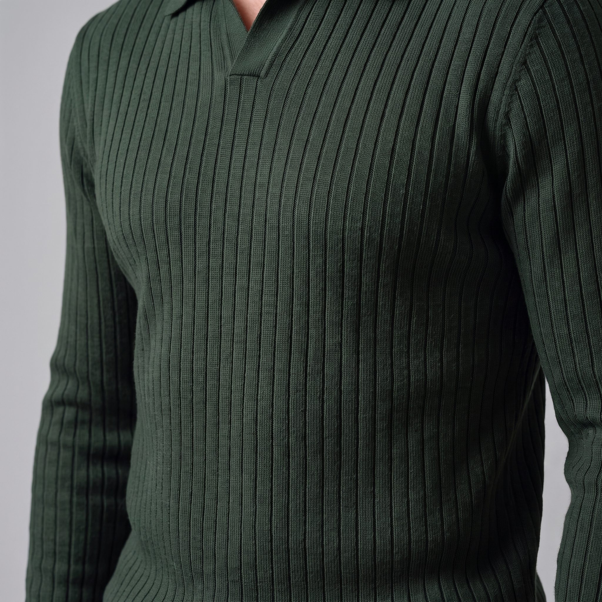 Men's Ribbed Open Collar Polo Sweater