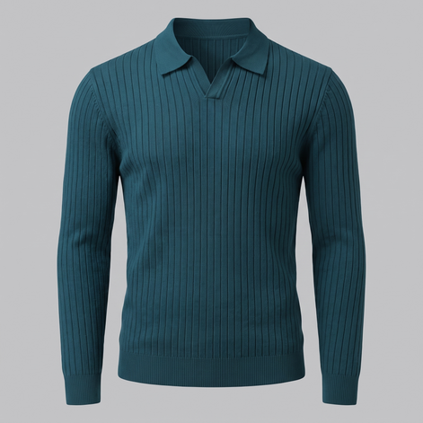 Men's Ribbed Open Collar Polo Sweater