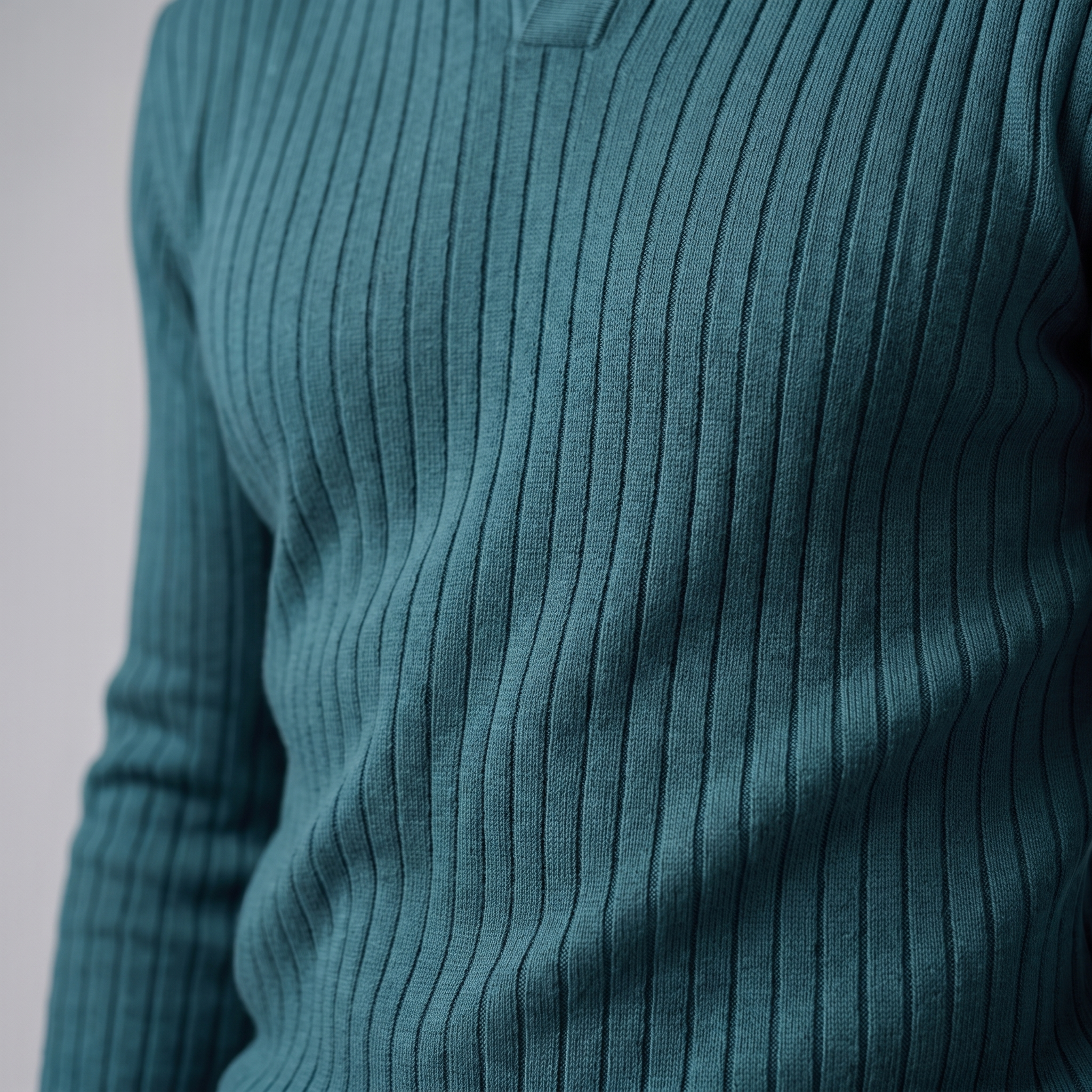 Men's Ribbed Open Collar Polo Sweater