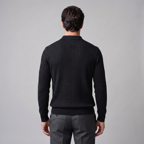 Men's Ribbed Open Collar Polo Sweater