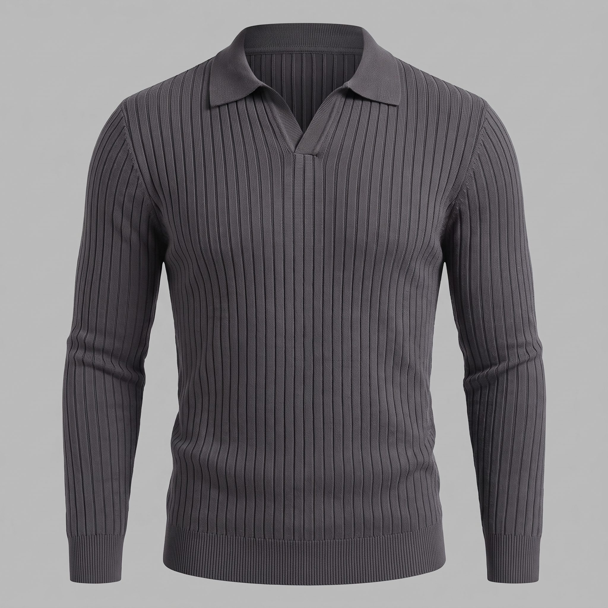 Men's Ribbed Open Collar Polo Sweater