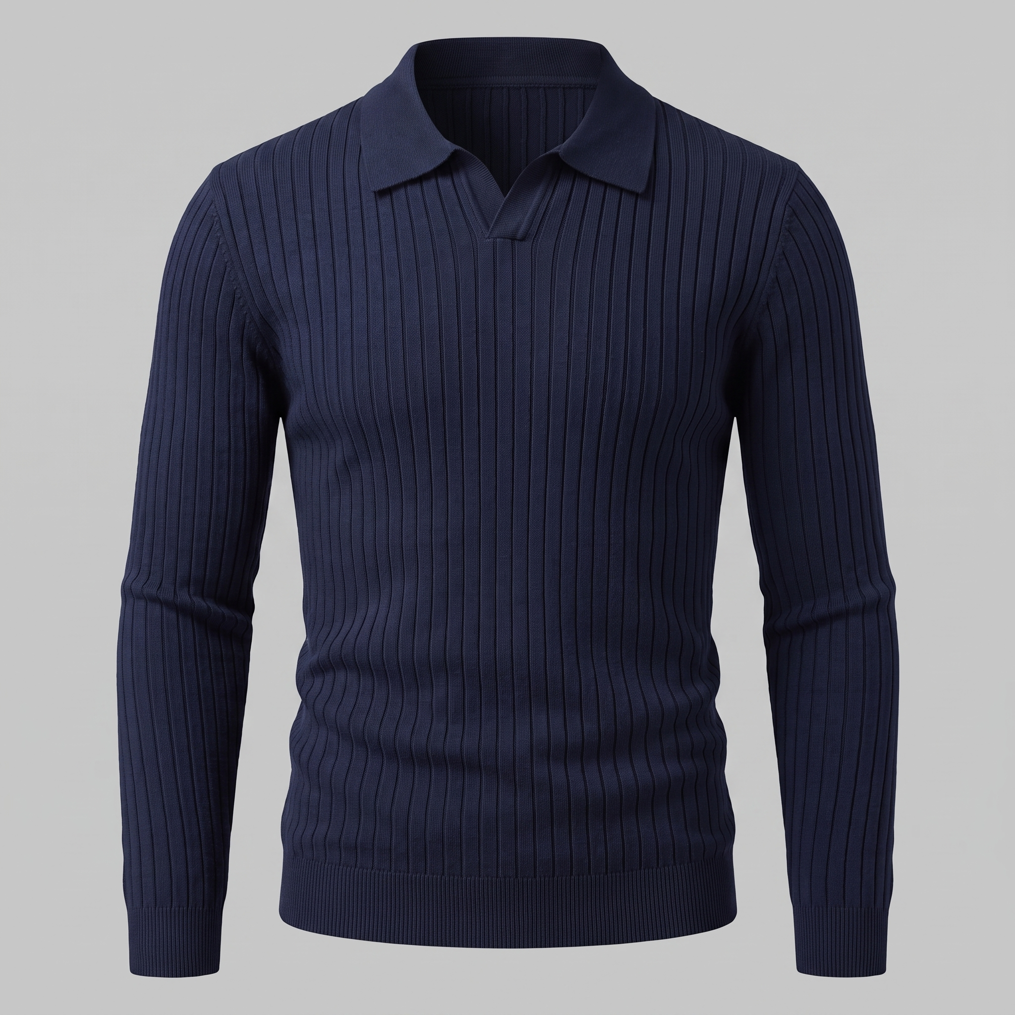 Men's Ribbed Open Collar Polo Sweater