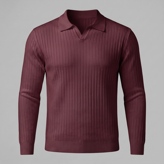 Men's Ribbed Open Collar Polo Sweater