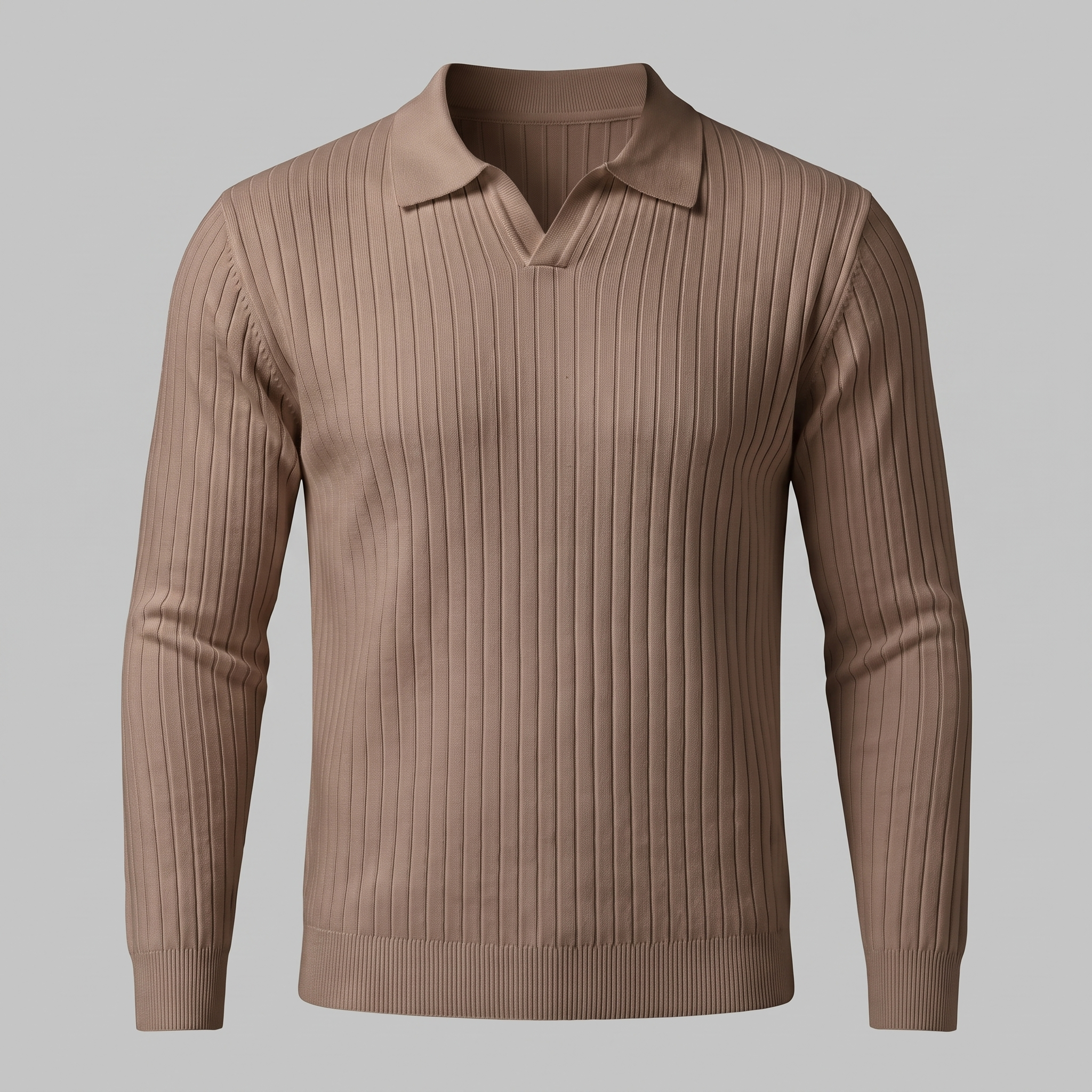 Men's Ribbed Open Collar Polo Sweater