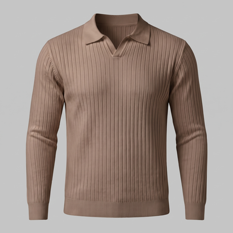 Men's Ribbed Open Collar Polo Sweater