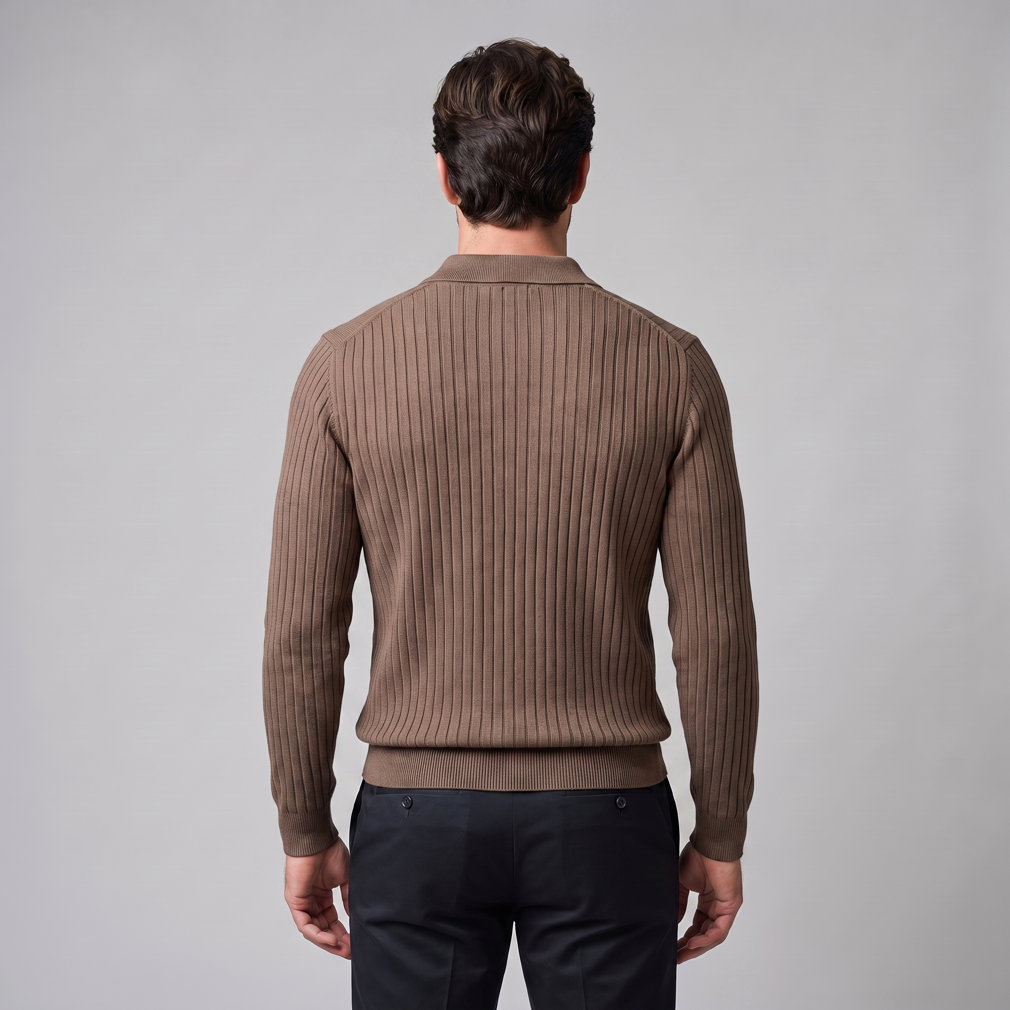 Men's Ribbed Open Collar Polo Sweater