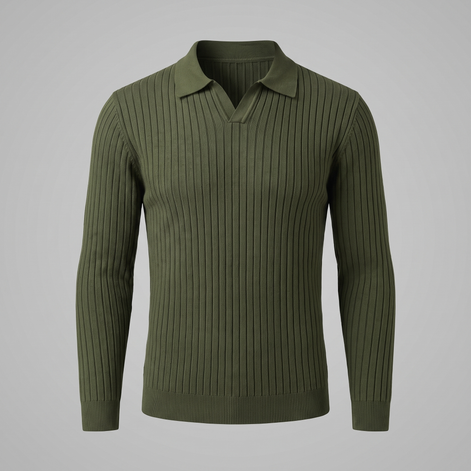 Men's Ribbed Open Collar Polo Sweater