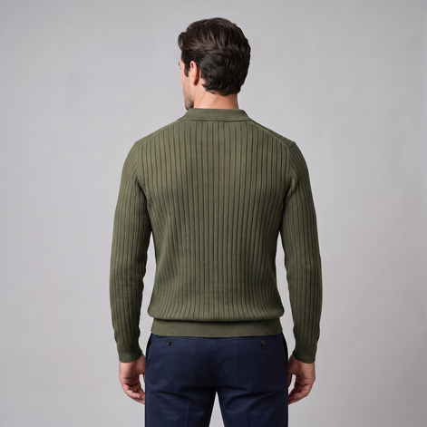 Men's Ribbed Open Collar Polo Sweater