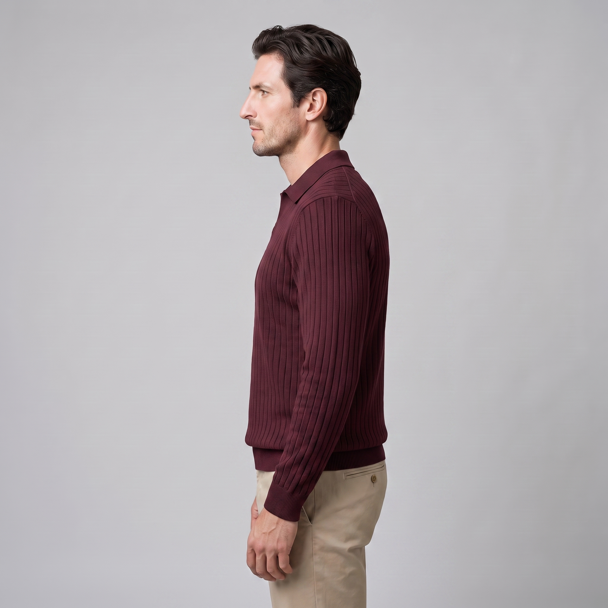 Men's Ribbed Open Collar Polo Sweater